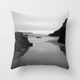 Kynance Cove in Black and White Throw Pillow