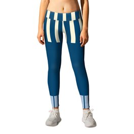 Colour Pop Stripes - Dark Blue, Light Blue and Cream Leggings