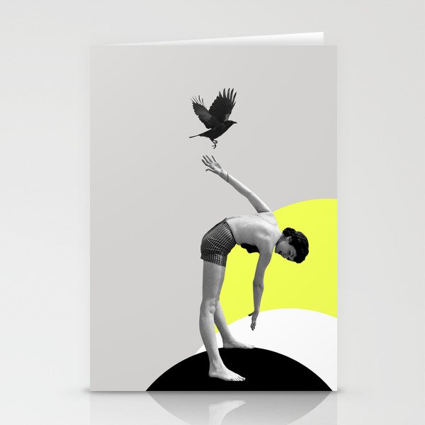 Woman and a Black Bird, Collage Art Stationery Cards