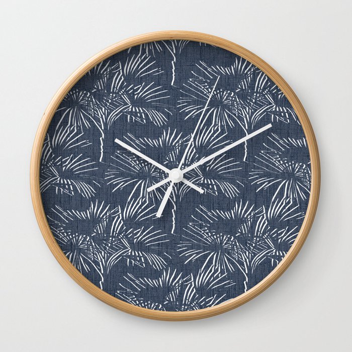 70’s Retro Palm Trees Navy Blue Wall Clock