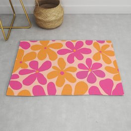  Groovy Pink and Orange Flowers Pattern - Retro Aesthetic  Rug