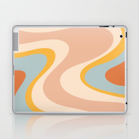 Retro Dream Abstract Swirl Pattern Pastel Apricot Buff Ice Blue Mustard Laptop & iPad Skin