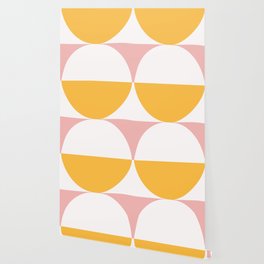 Abstract Geometric Shapes 27 in Mustard pale pink (Moon phases) Wallpaper