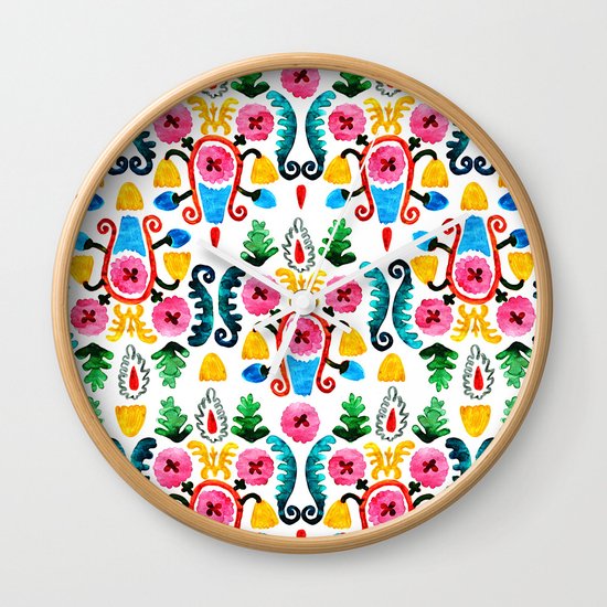 Colorful oriental watercolor floral pattern. Wall Clock