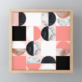 Mid Modern Moon and Sun Marble Pattern - living coral Framed Mini Art Print