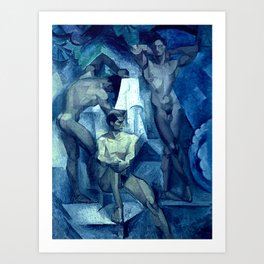 Young Bathers (blue) by George Pauli Nude Male Art Art Print