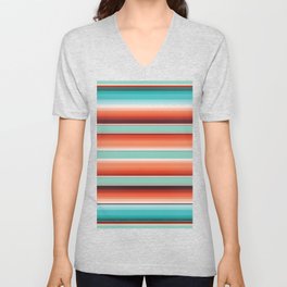 Aqua Orange Mexican stripe blanket Serape Saltillo  V Neck T Shirt