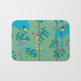 Rainforest Bath Mat | Monkey, Lizard, Graphicdesign, Jungle, Frog, Animal, Environment, Parrot, Graphic, Green 