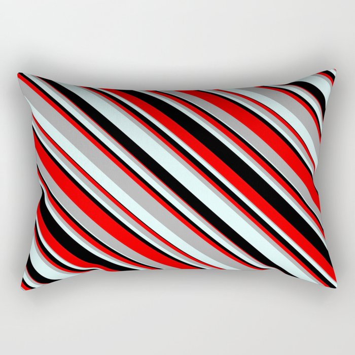 Red, Dark Grey, Light Cyan, and Black Colored Striped Pattern Rectangular Pillow