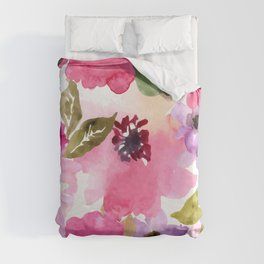 Watercolor Flowers Pink Fuchsia Duvet Cover