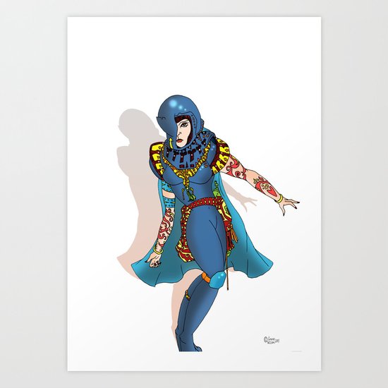 Blue Science Fiction Warrior Art Print