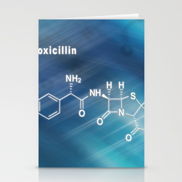 Amoxicillin, antibiotic drug, Structural chemical formula Stationery Cards