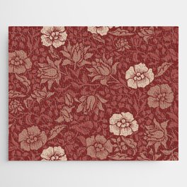 Arts and Crafts Inspired Floral Pattern Red Jigsaw Puzzle