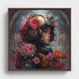 Space Marine Girl, Helmet, Roses Framed Canvas