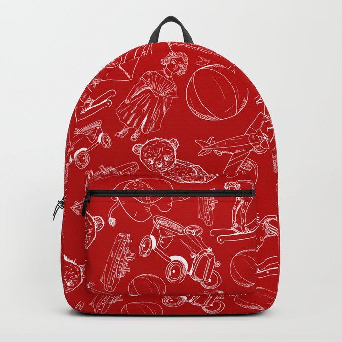 Red and White Toys Outline Pattern Backpack