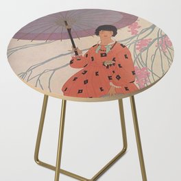 Woman With Umbrella in Spring - Vintage Fashion Magazine Poster - April 1917  Side Table