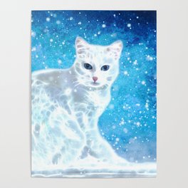 Abstract white cat Poster