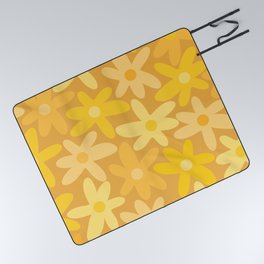 Daisy Time Retro Floral Pattern in Honey Mustard Ochre Yellow Tones Picnic Blanket