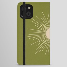 Mid-Century Modern Sunburst II - Minimalist Sun in Mid Mod Beige and Olive Green iPhone Wallet Case