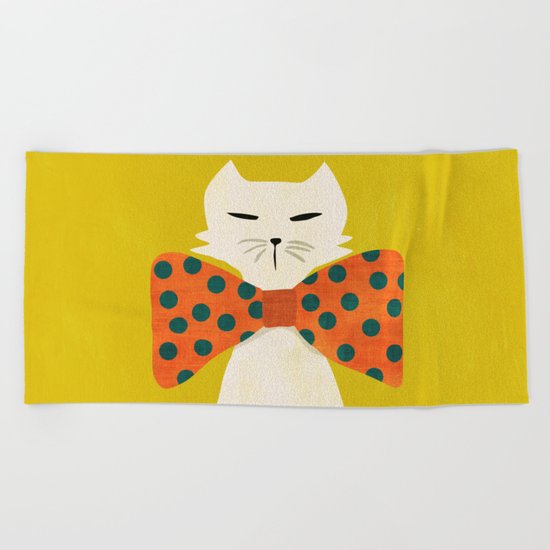Cat with incredebly oversized humongous bowtie Beach Towel