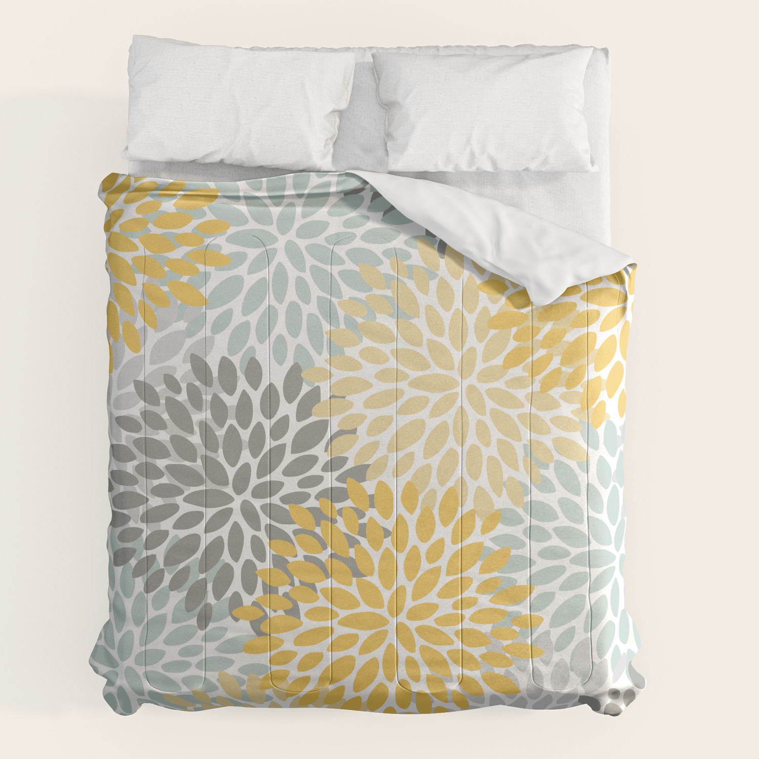 Yellow, Pale, Aqua and Gray Comforter 