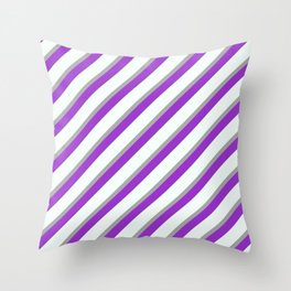[ Thumbnail: Dark Gray, Dark Orchid, and Mint Cream Colored Lined/Striped Pattern Throw Pillow ]