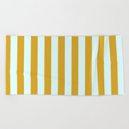 [ Thumbnail: Goldenrod & Light Cyan Colored Lines Pattern Beach Towel ]