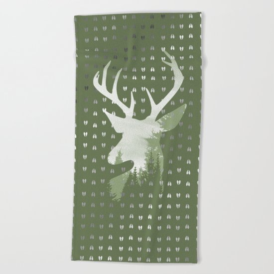 Green Deer Abstract Footprints Landscape Design Beach Towel