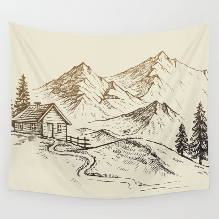 Vector Of Mountain Landscape Wall Tapestry By Aptine Society6