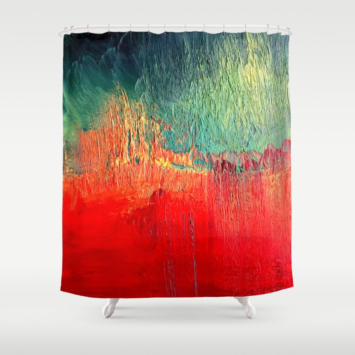 Red and Green Abstract Oil on Canvas Shower Curtain by ayamaries