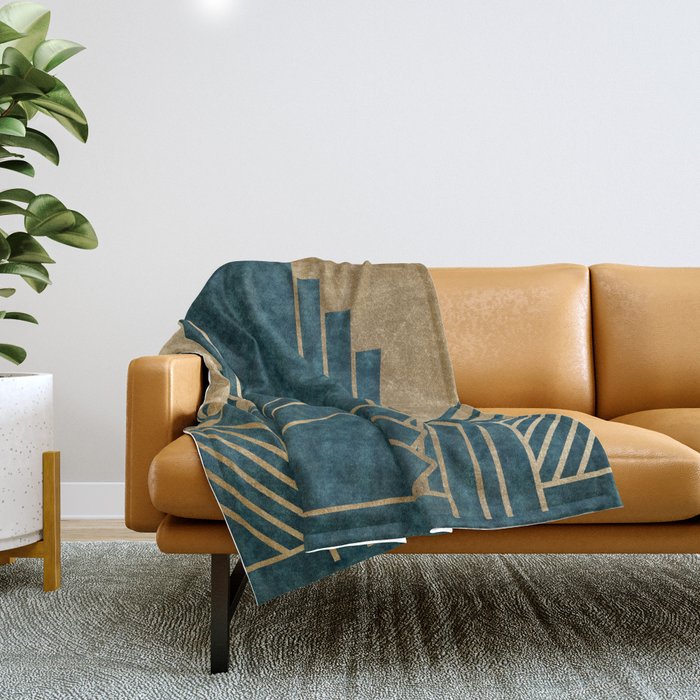 Art Deco glamour teal and gold Throw Blanket by RoseAesthetic