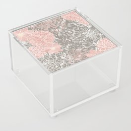 Floral Dahlias, Blush Pink, Gray, White Acrylic Box