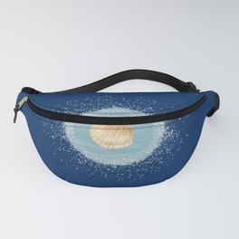 Watercolor Seashell and Blue Circle on Navy Blue Fanny Pack