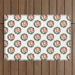 Orange and Red Reindeer with Pattern Holiday Wreath Outdoor Rug