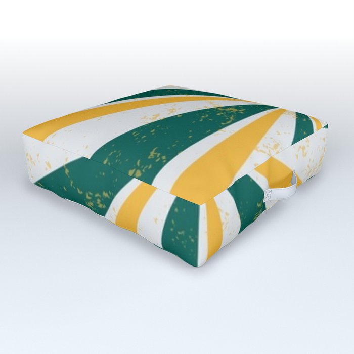Retro Yellow and Green Sunburst Rays Outdoor Floor Cushion