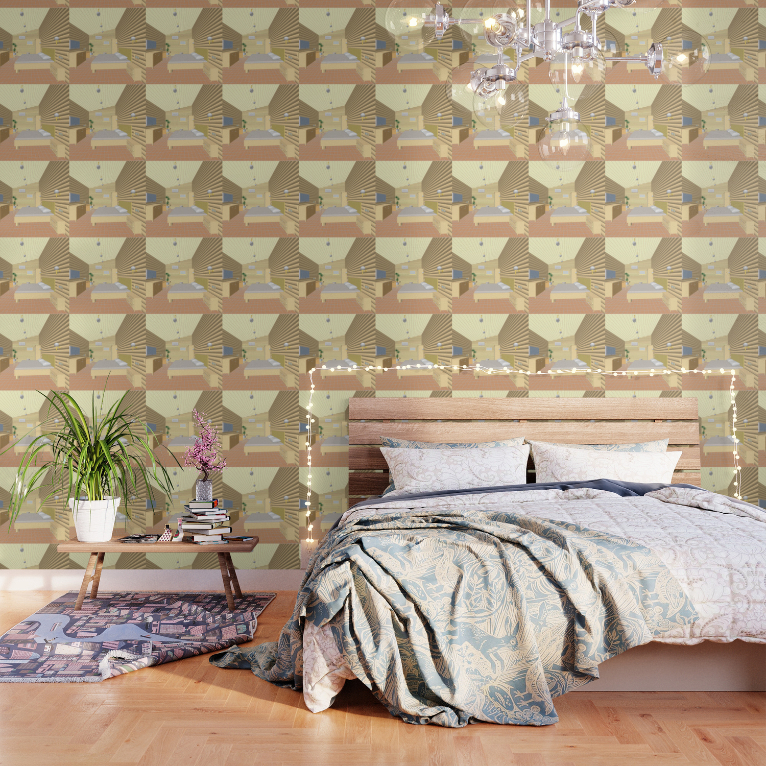 Illustration Of The Hotel Room Of Round Wooden Logs Wallpaper By