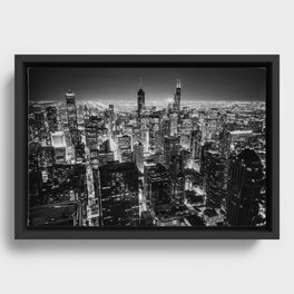 Chicago Skyline at Night Framed Canvas