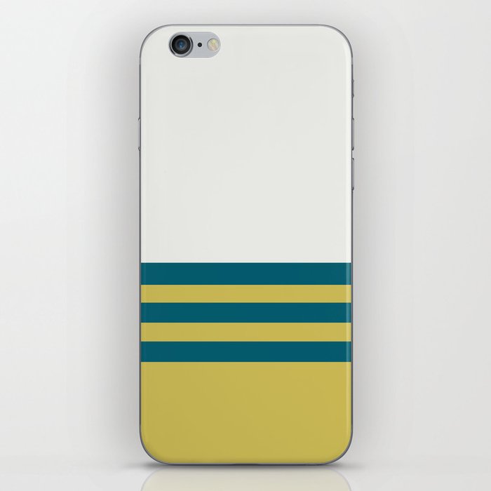 Off White, Dark Yellow and Tropical Dark Teal Inspired by Sherwin Williams 2020 Trending Color Oceanside SW6496 Straight Horizontal Triple Stripe Pattern 2 iPhone Skin