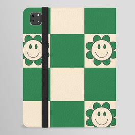 Green Daisy Smiley Face Check iPad Folio Case