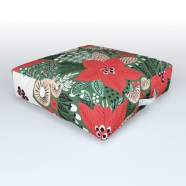 Christmas Holiday Flowers Poinsettia Green Red White Pattern Outdoor Floor Cushion