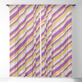 [ Thumbnail: Light Gray, Purple & Goldenrod Colored Lines Pattern Sheer Curtain ]