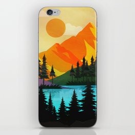 Colorful sunset near the peaceful forest lake iPhone Skin