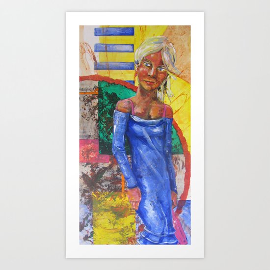 Girl in blue dress Art Print