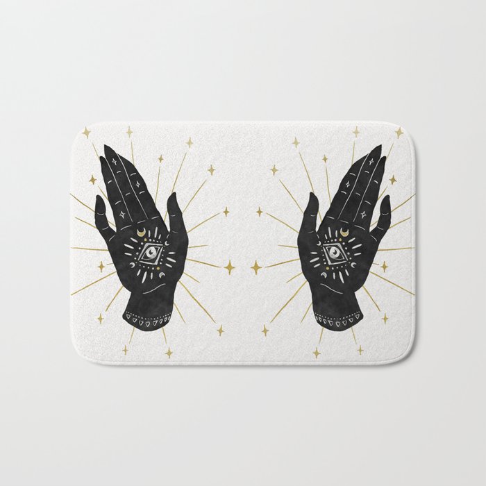 Mystic Hand with Eye - Black and Gold Ink Bath Mat