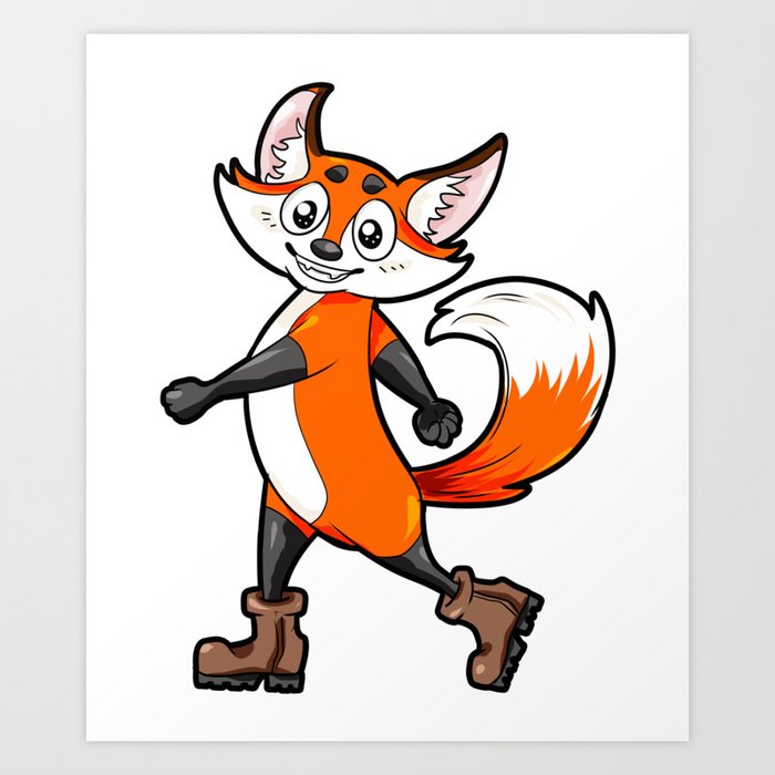Walking Fox March Hiking Hike Tramp Trot Cartoon Art Print By Moonpie90 Society6