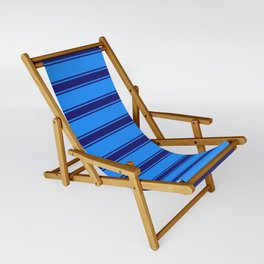 [ Thumbnail: Blue and Midnight Blue Colored Lined/Striped Pattern Sling Chair ]