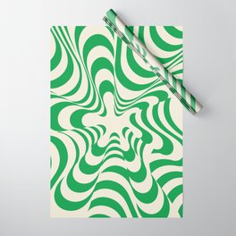 Abstract Groovy Retro Liquid Swirl in Green Pattern Wrapping Paper