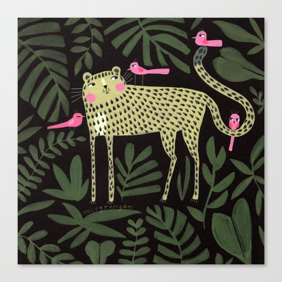 TIGER WITH PINK BIRDS Canvas Print