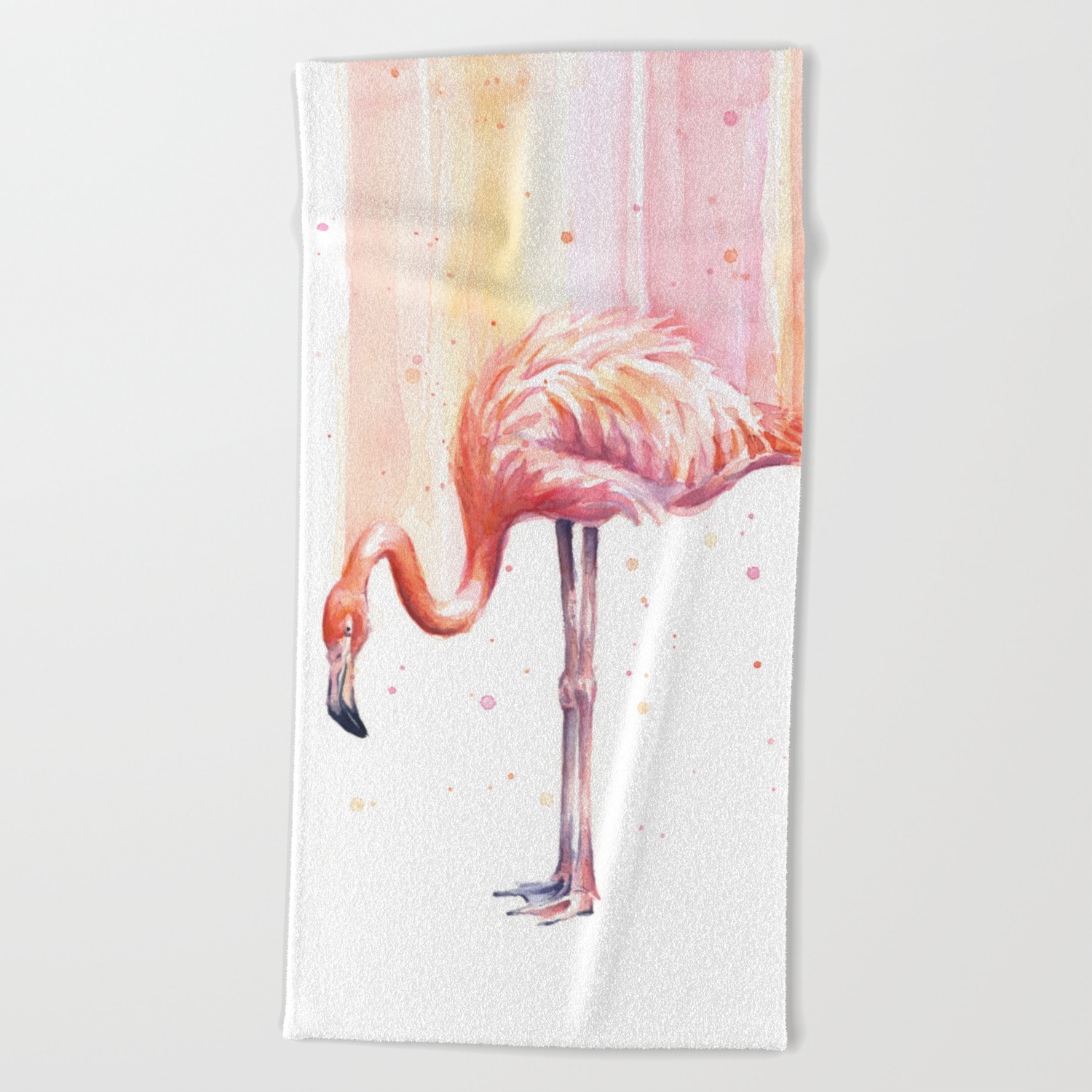 Flamingo Watercolor Flamingo Painting Beach Towel By Olechka