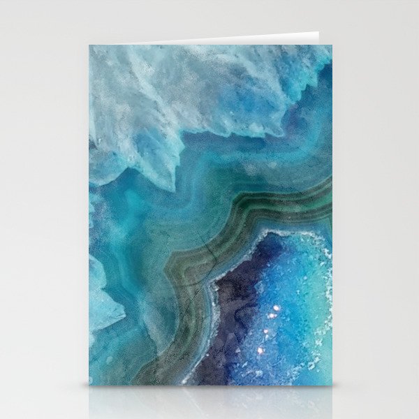 Blue Watercolor Agate Geode Print Stationery Cards